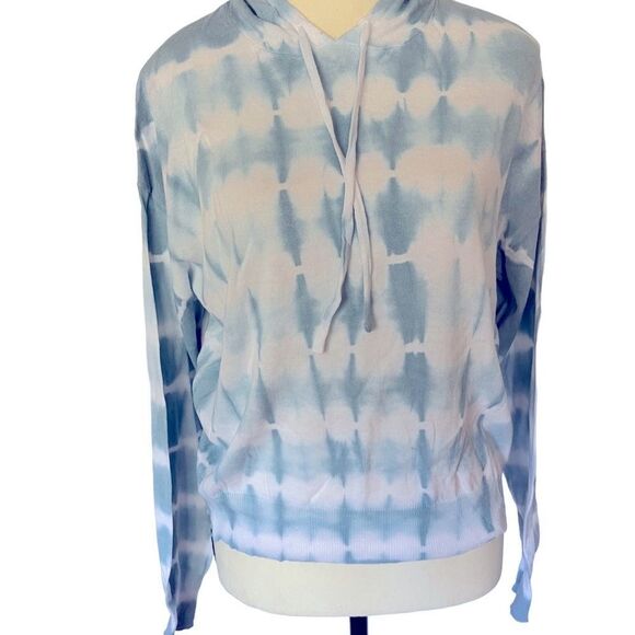 John + Jenn blue wash tie dye knit sweatshirt 100% cotton drawstring hoodie sz S - Picture 3 of 11